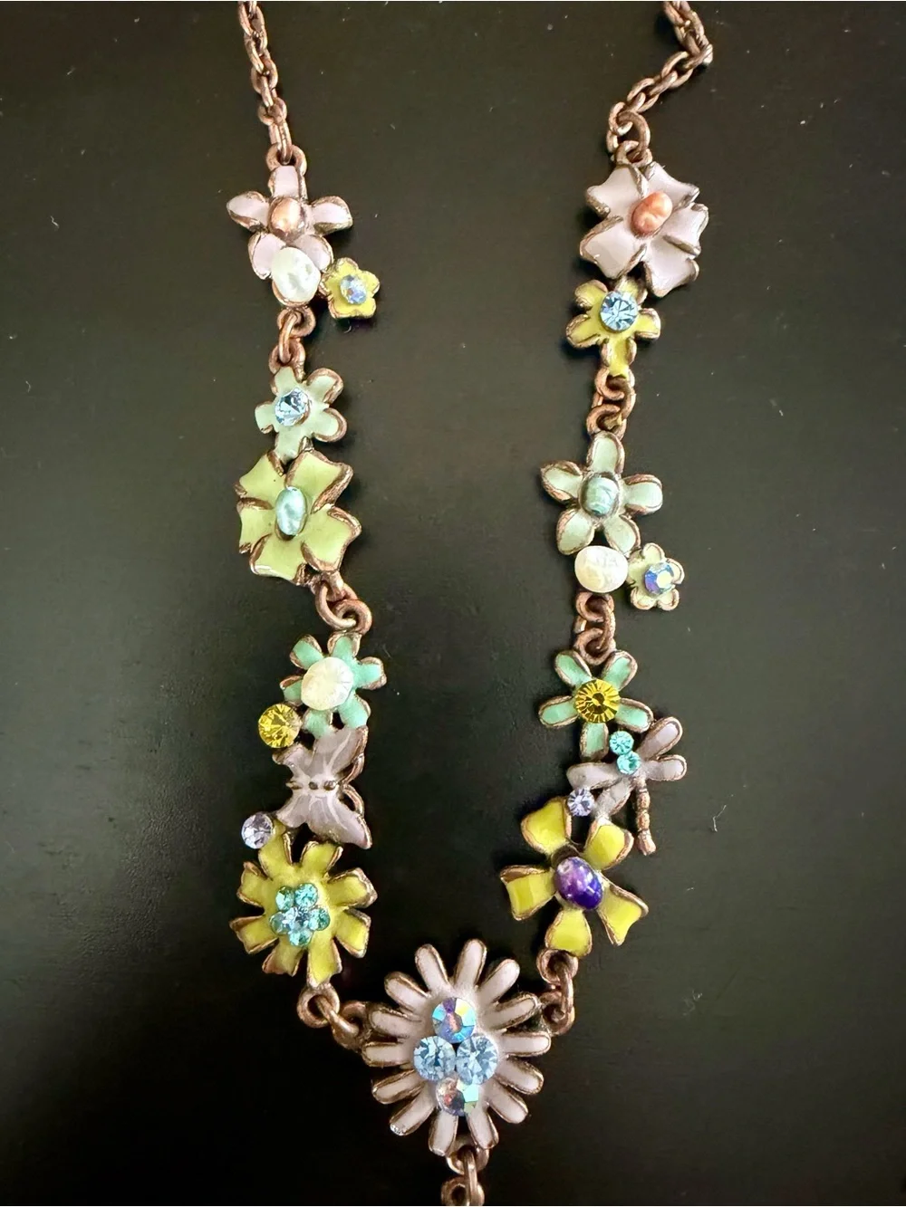 Boho Floral Multicolor Chrystal Enamel Necklace & Earring Set